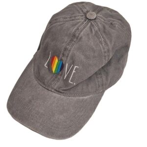 Rae Dunn Woman's Rainbow Heart Love Baseball Hat Cap Adjustable Gray NWOT